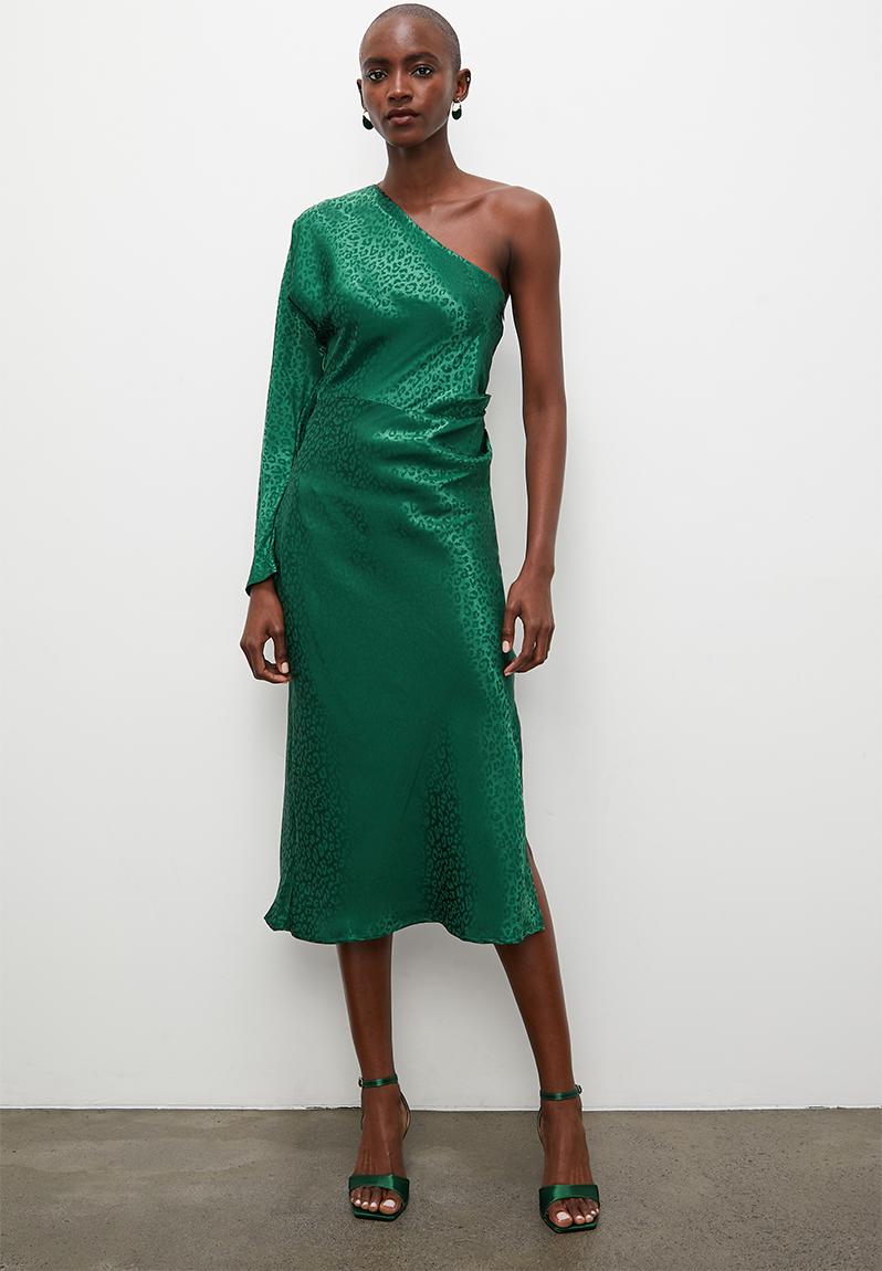 One shoulder jacquard satin midi dress - midnight pine Superbalist ...