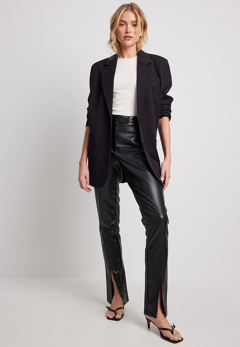 Front Slit Pu Pants Black 
