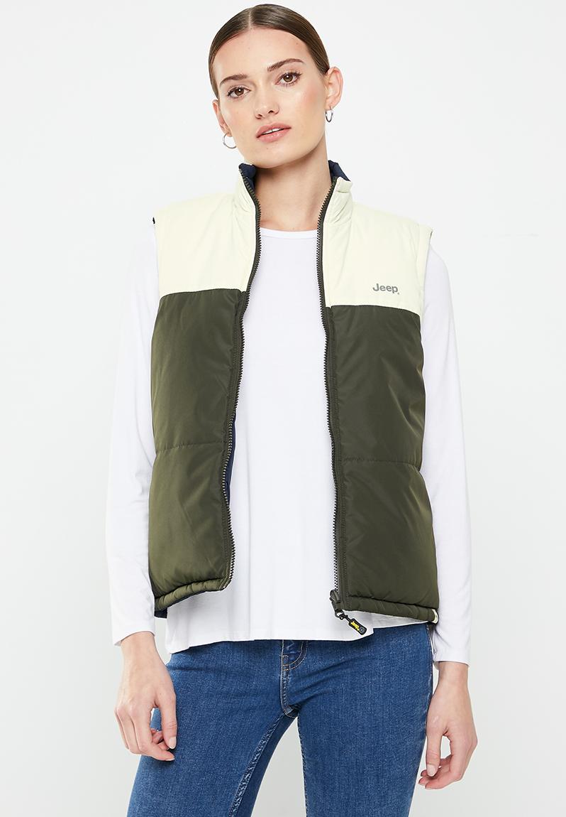 Sleeveless reversible puffer - olive JEEP Jackets | Superbalist.com