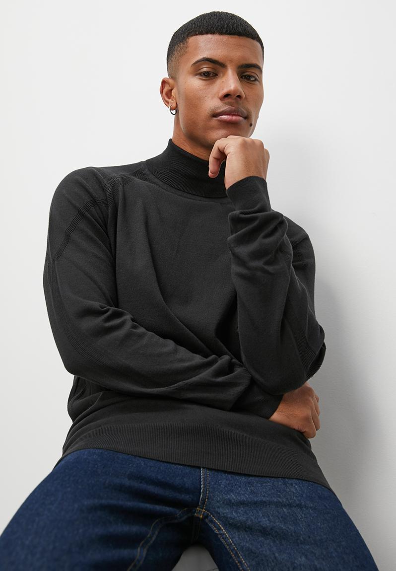 Slim fit high neck l/s knit tee - black Superbalist Knitwear ...