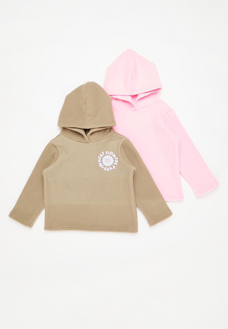 Girls 2 pk polar fleece hoodie baby pink/lilac POP CANDY Tops