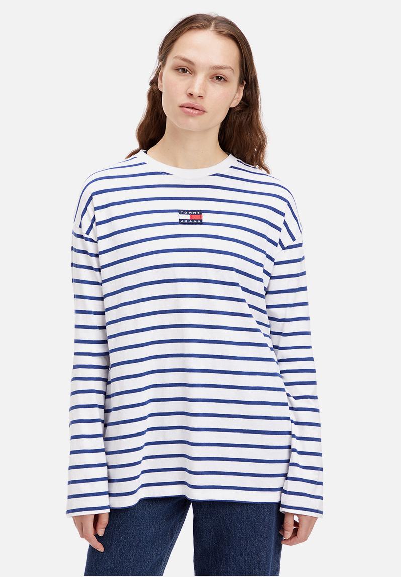 TJW over badge stripe ls - white & navy Tommy Hilfiger T-Shirts, Vests ...