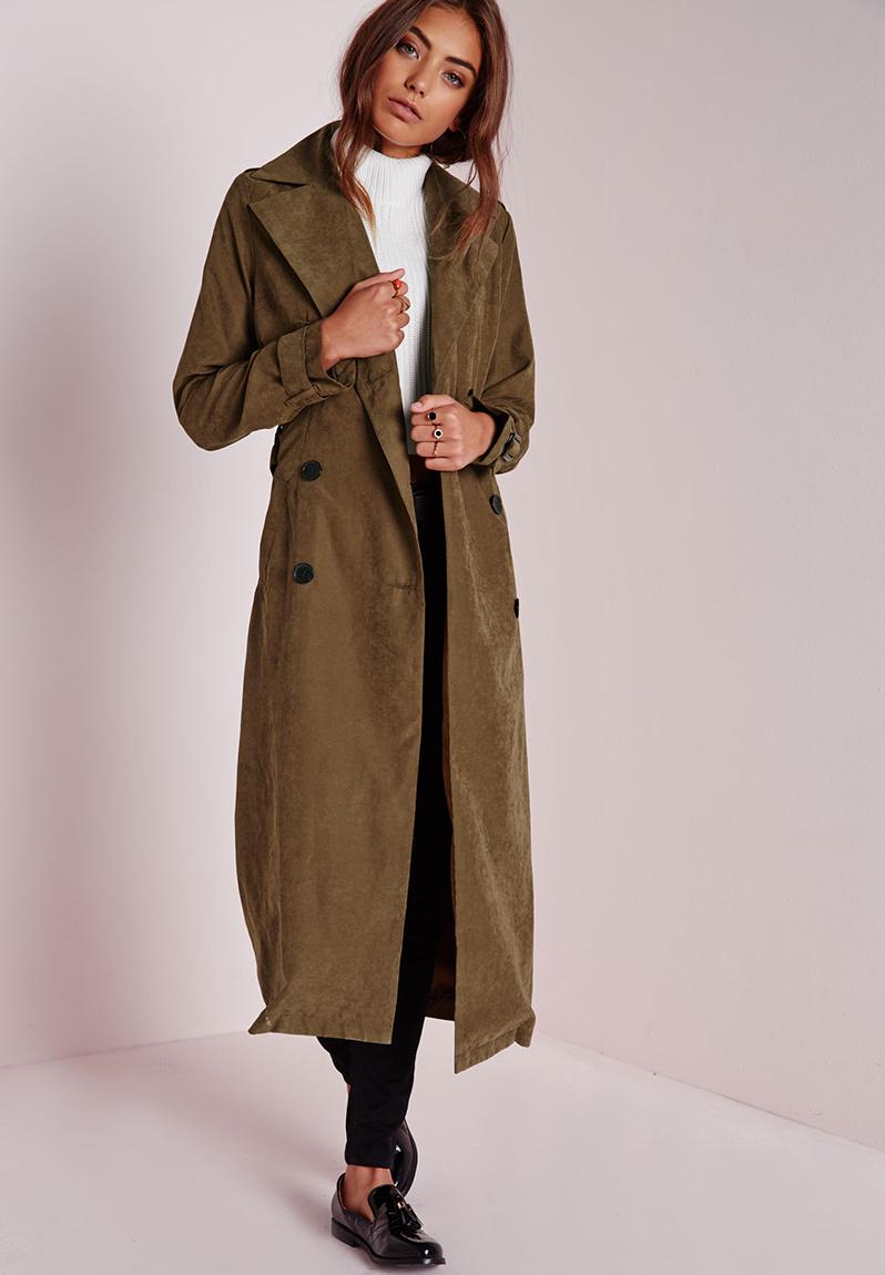 Double Breasted Longline Trench Coat Khaki Missguided Coats