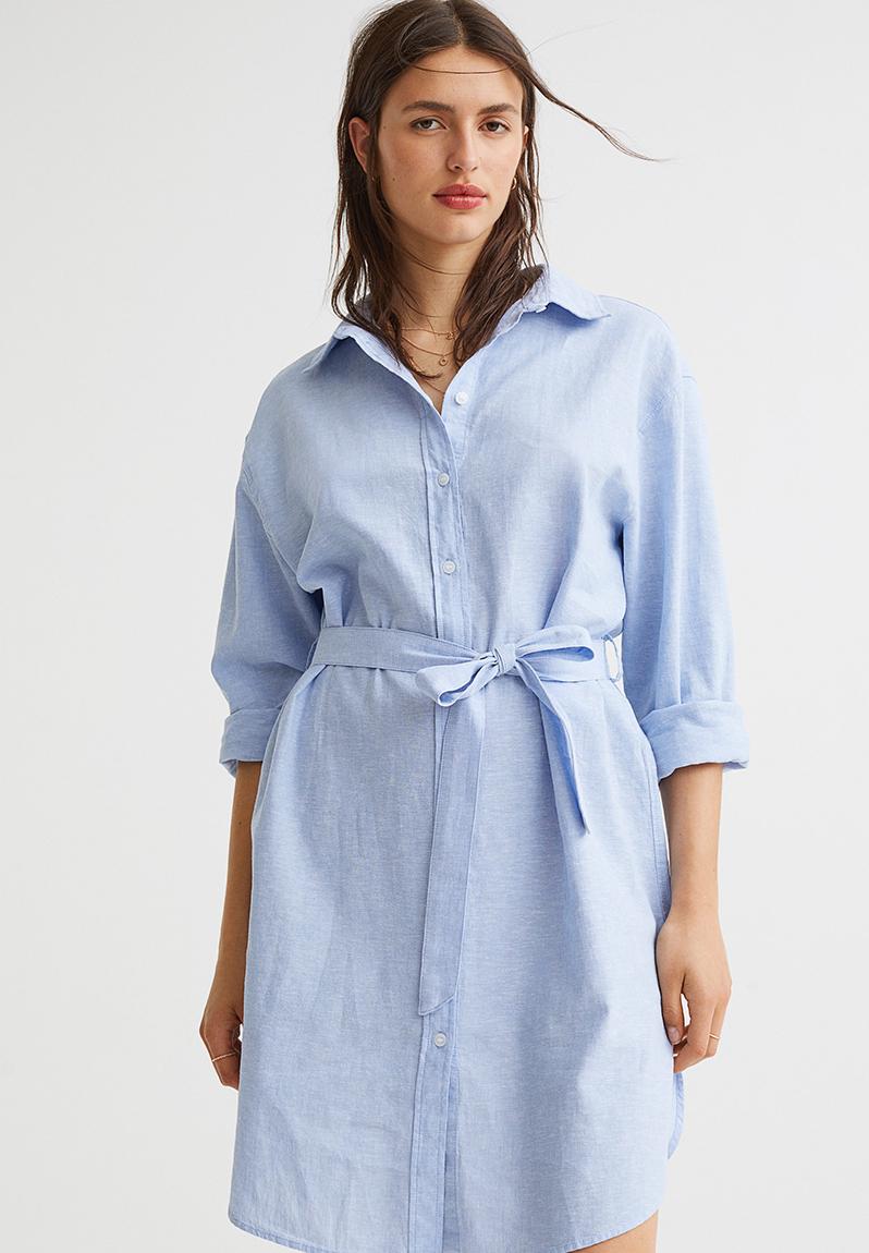 Linen-blend shirt dress - light blue H&M Casual | Superbalist.com