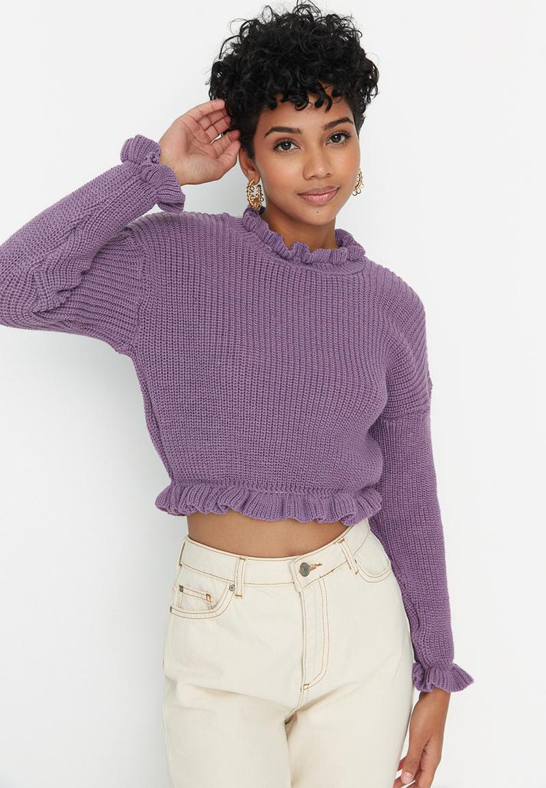 Cropped ruffle neck sweater - lilac Trendyol Knitwear | Superbalist.com