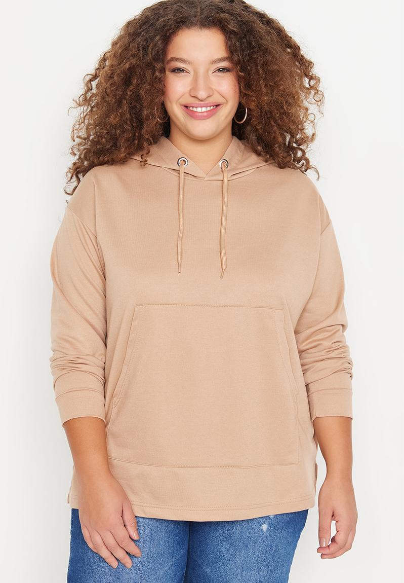 Plus basic hooded sweatshirt beige — free download