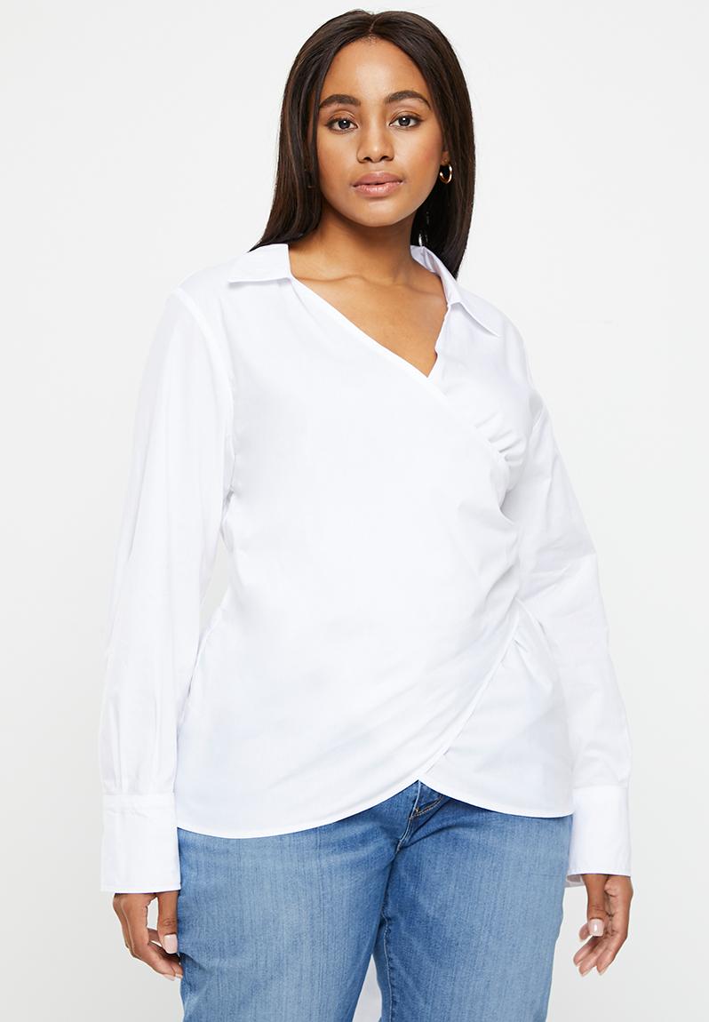 Plus collared wrap shirt white — free download