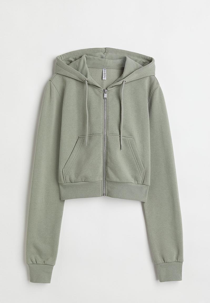 Cropped zip-through hoodie - light khaki green H&M Hoodies & Sweats ...