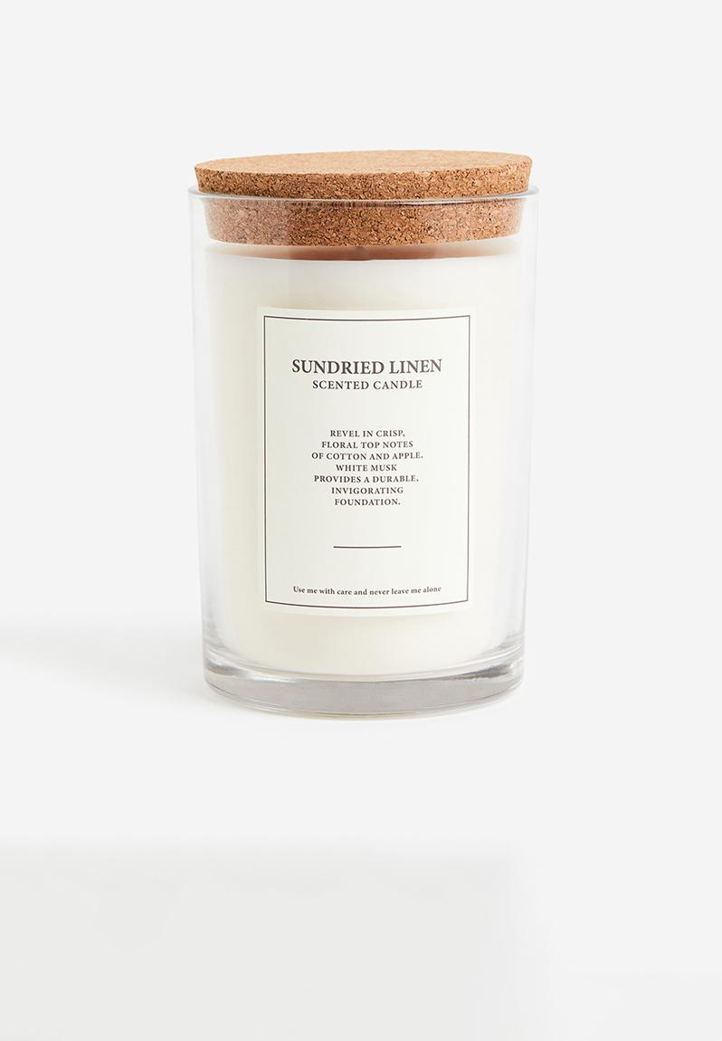 Large cork-lid scented candle - white/sundried linen - 0987278002 H&M ...