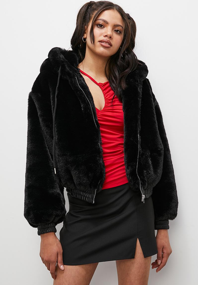 Hooded faux fur jacket - black 1 Blake Jackets | Superbalist.com