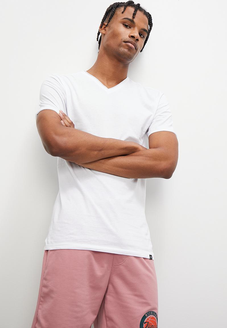 Raw Edge V Neck Tee - white