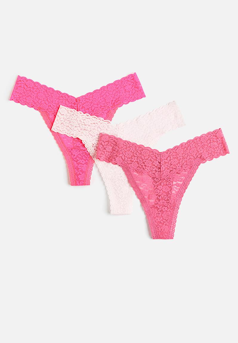 3 Pack Lace Thong Briefs Bright Pink Powder Pink Cerise 0952765050