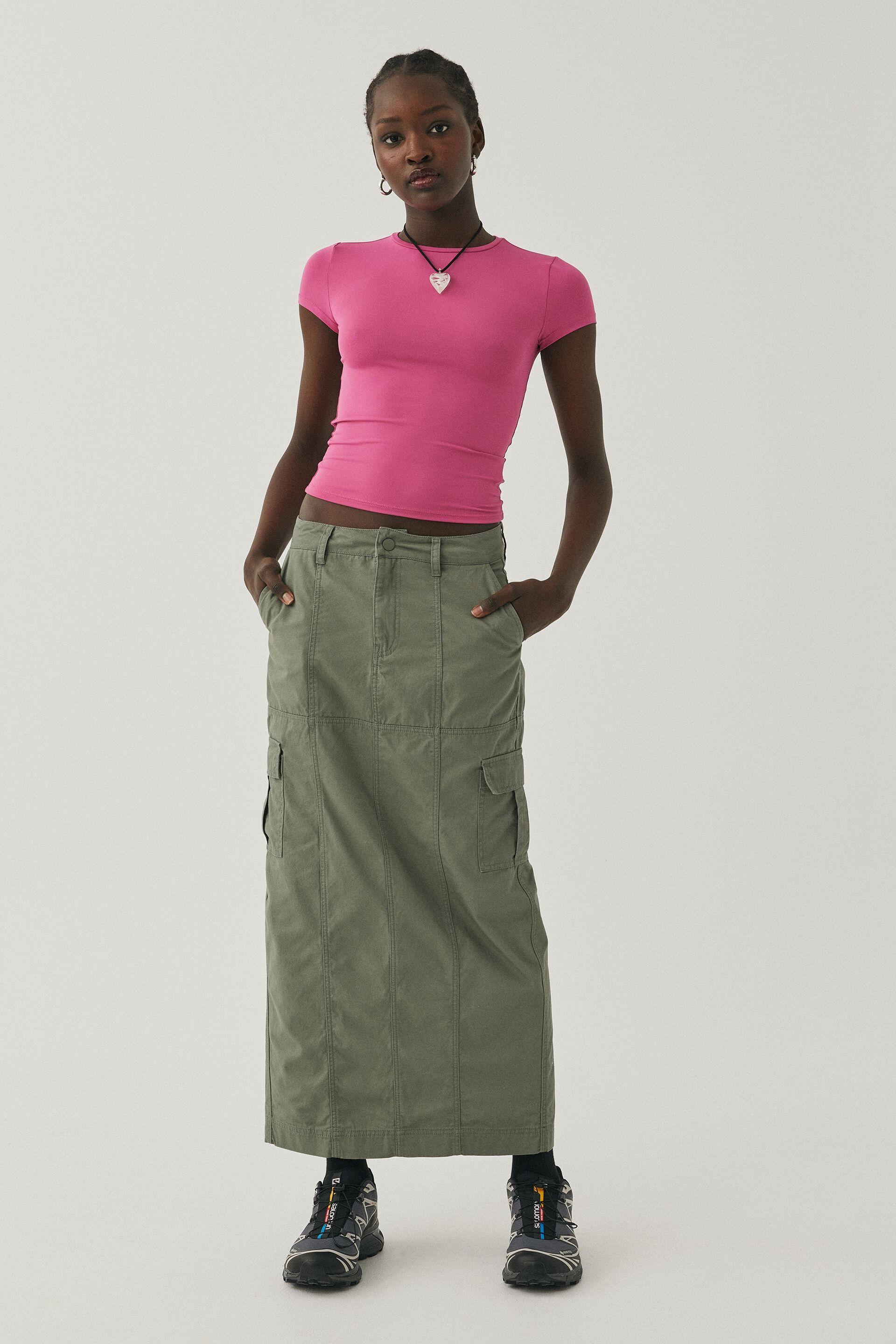 Slate green cargo maxi skirt