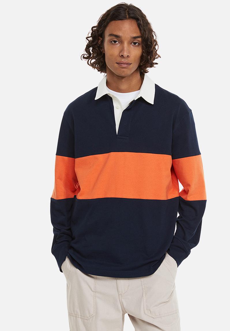 Relaxed fit rugby shirt dark blue/blockstriped 1043711008 H&M T