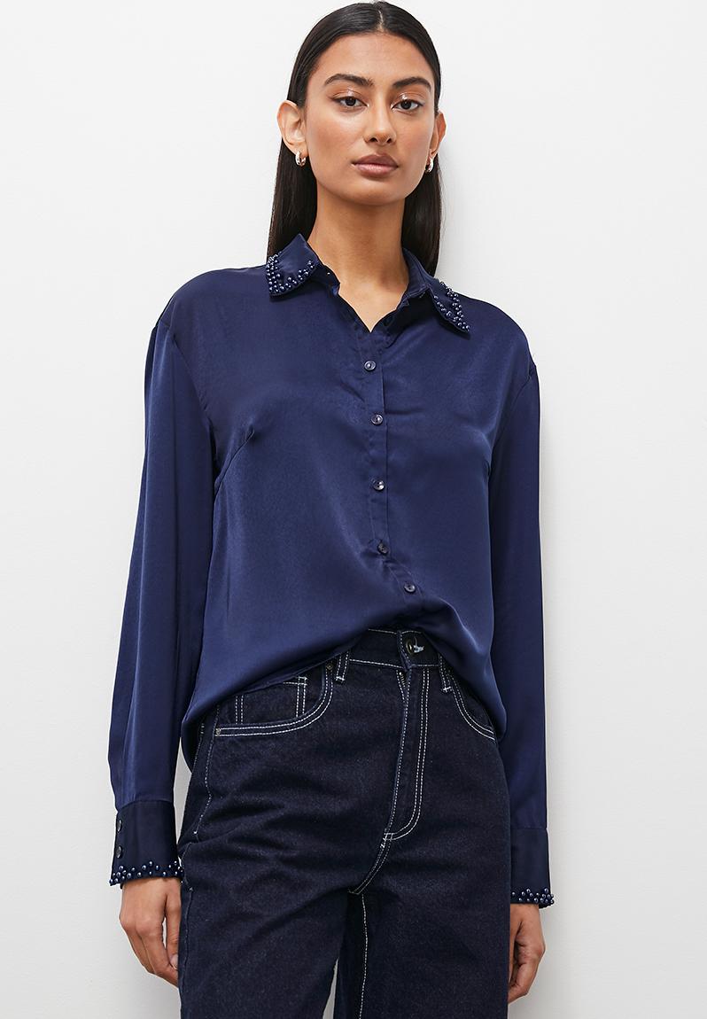 Embellished satin shirt - blue Superbalist Shirts | Superbalist.com