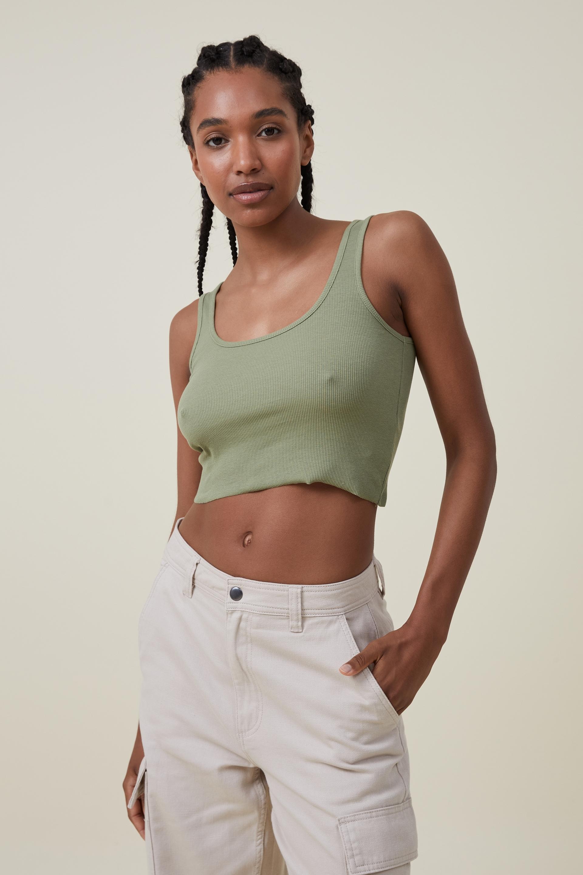 The one organic rib crop tank - cool khaki Cotton On T-Shirts, Vests ...