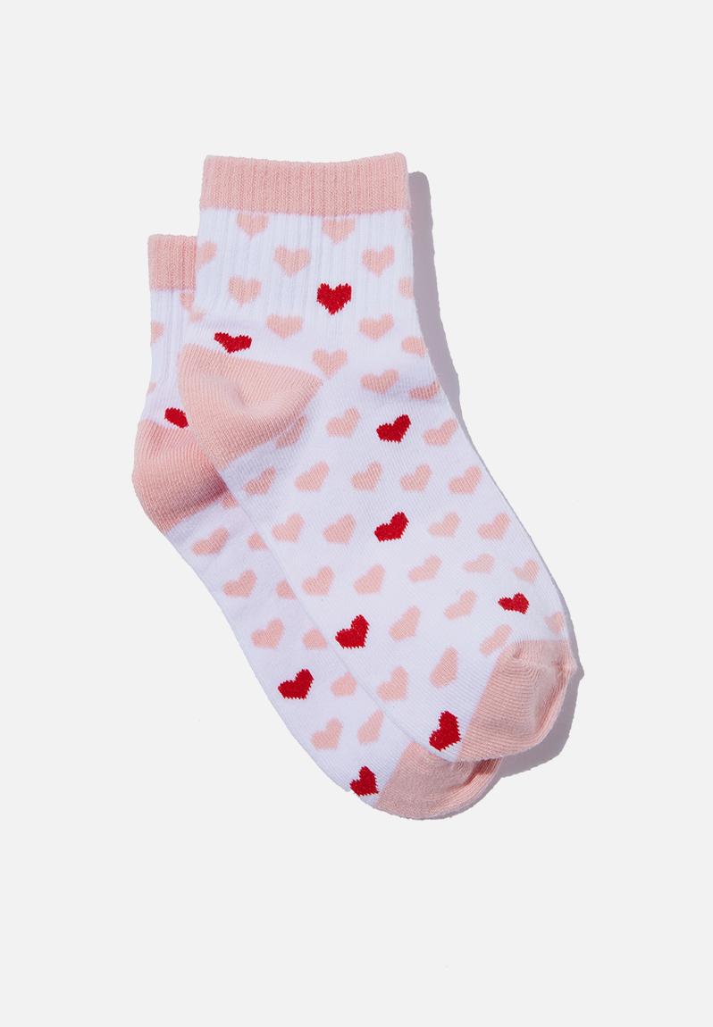 Single pack mid crew sock - marshmallow pink/mini heart Cotton On ...