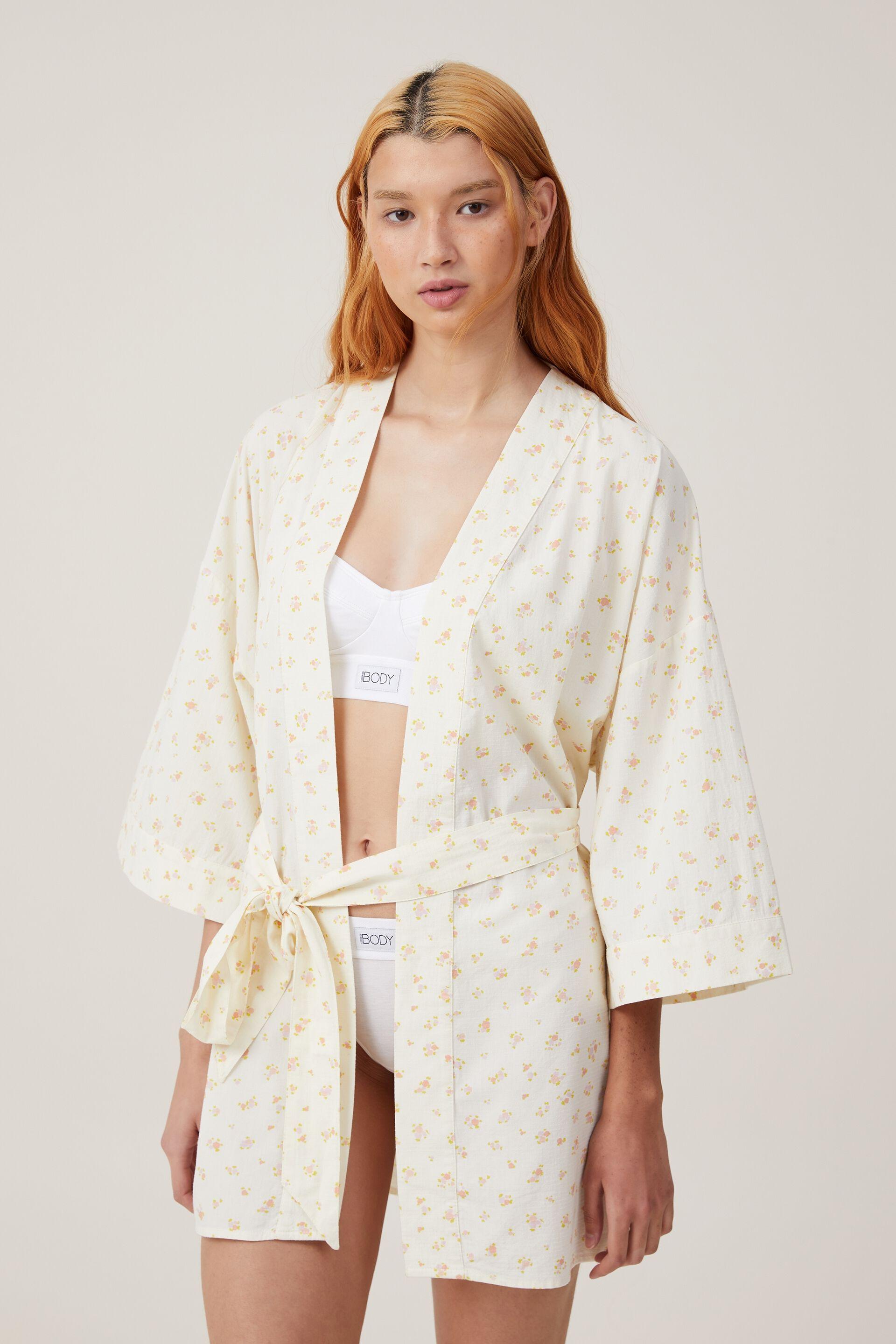 Bridal robe - poppy ditsy yellow