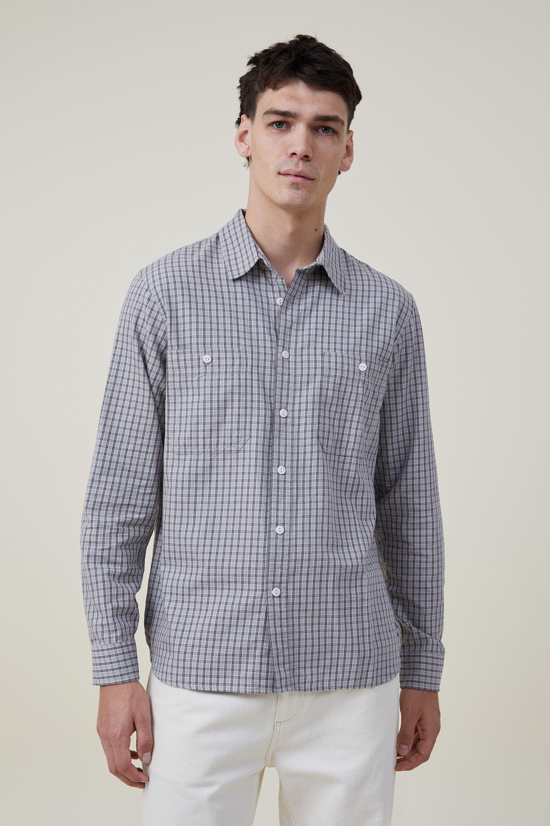 Brooklyn Long Sleeve Shirt - Light Grey Micro Check Cotton On Shirts ...