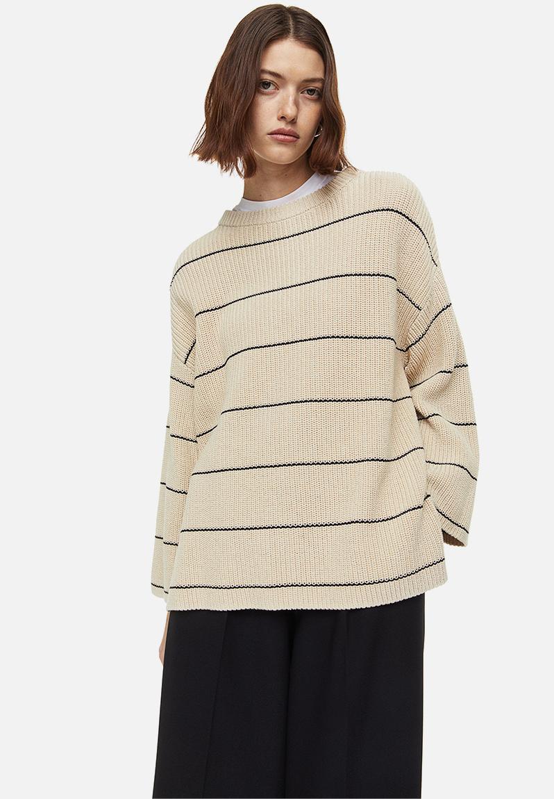 Oversized rib-knit jumper - beige/striped - 1143203001