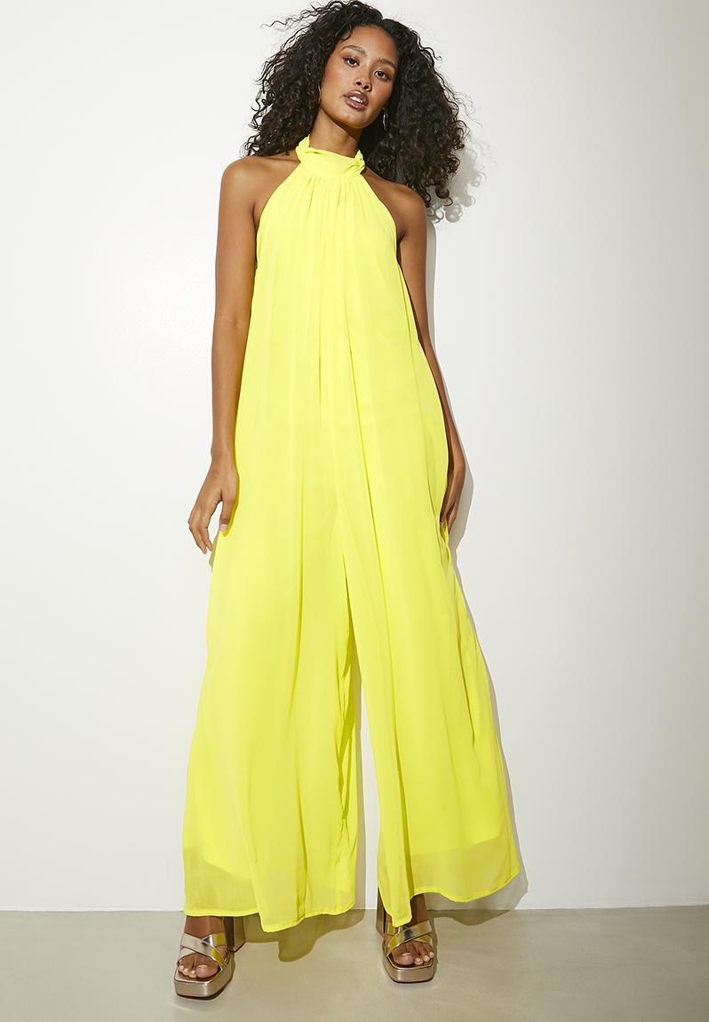16208 Yellow Ruffle Collar Chiffon Jumpsuit