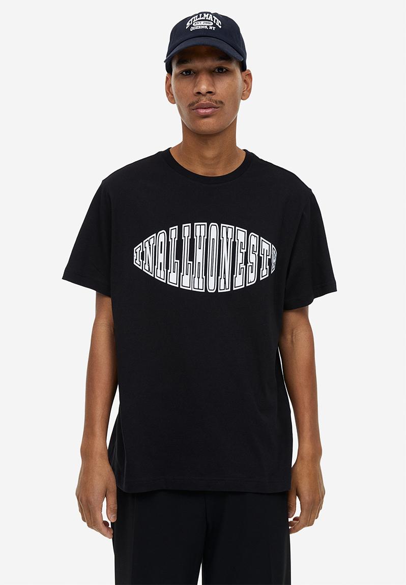 Regular fit printed t-shirt - black/in all honesty - 684021187 H&M T ...