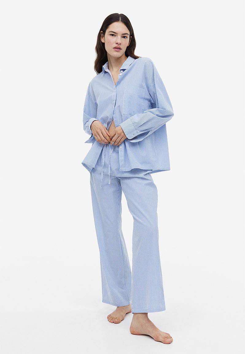 Pyjama shirt and bottoms light blue/striped 1040956004 H&M