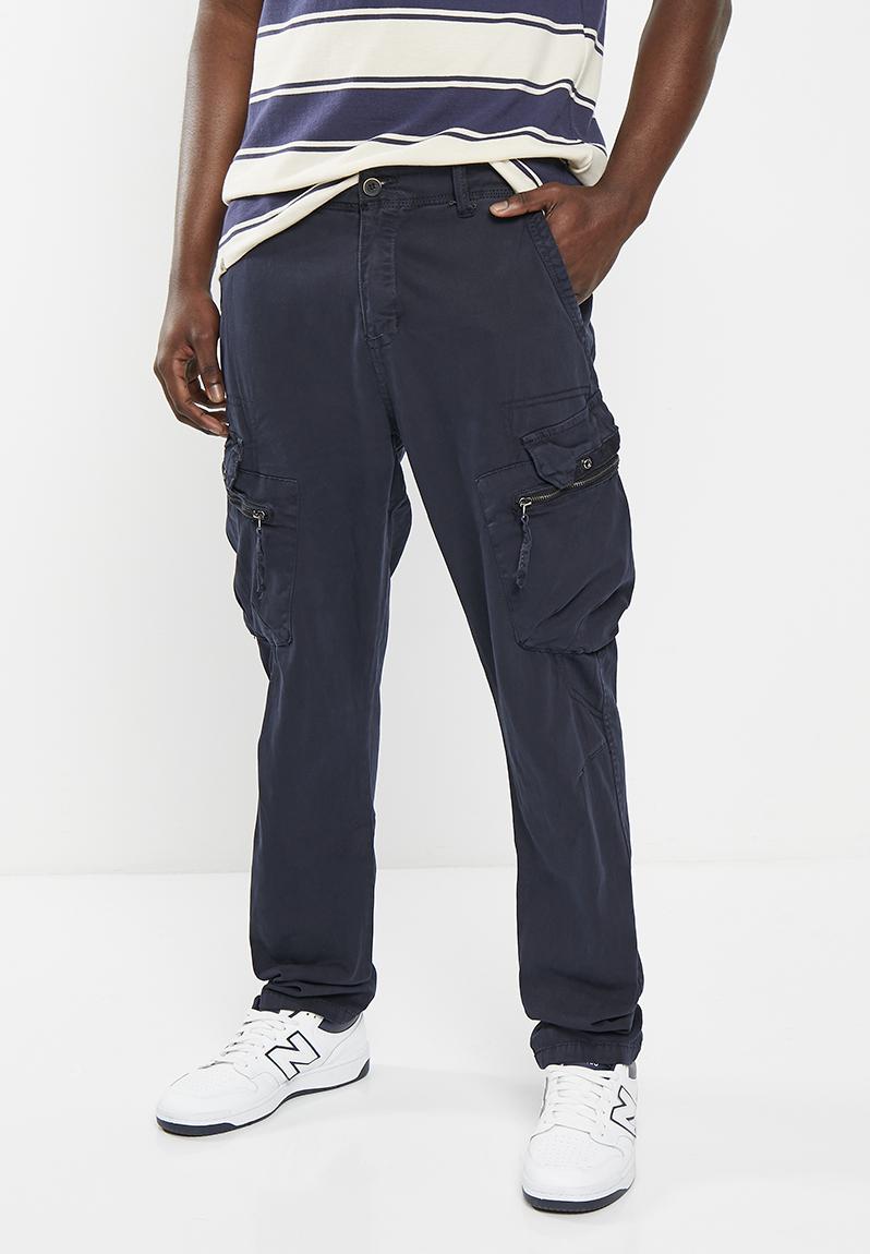 Peached Finished Cargo Utility Pants - Navy Basicthread Pants & Chinos ...