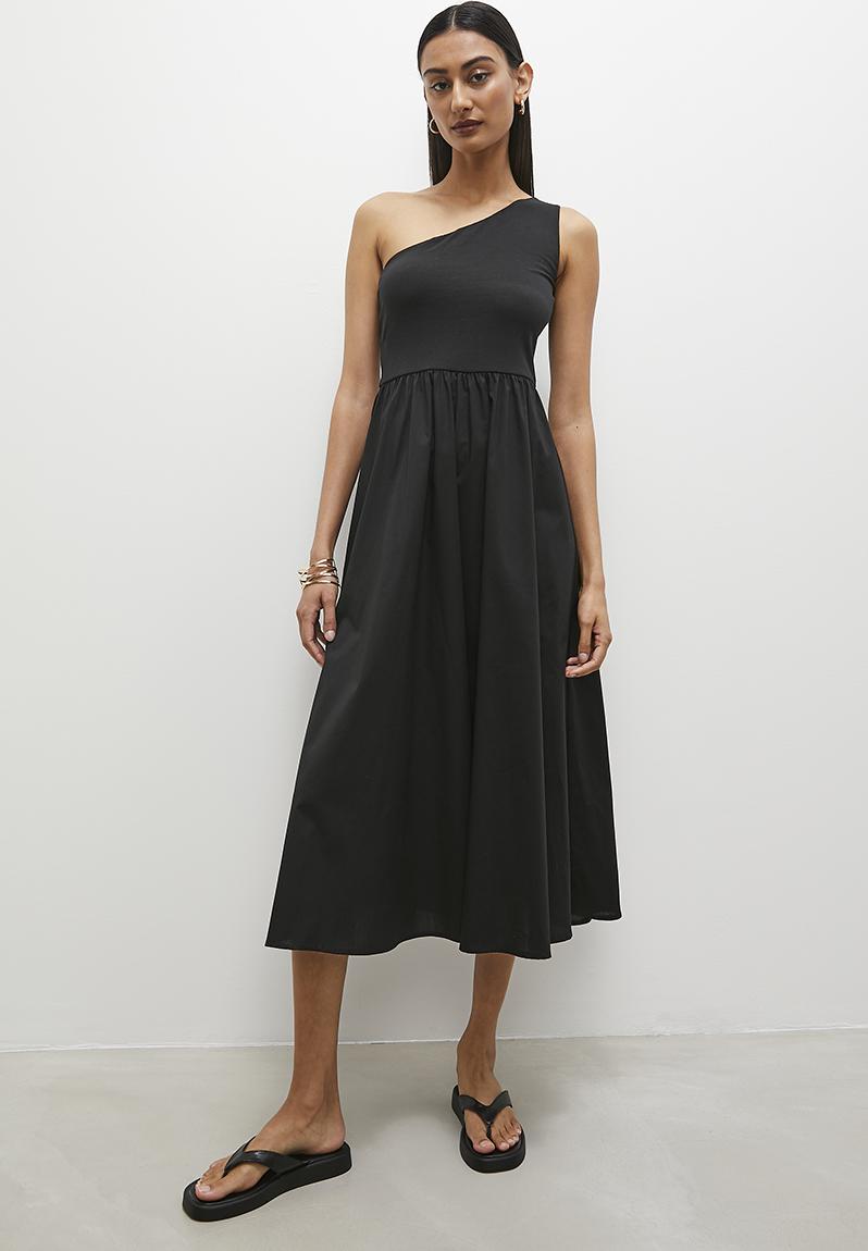 ARIVEN ASYM MIDI DRESS - BLACK
