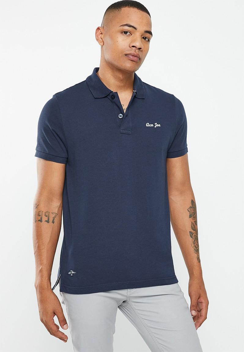 Mens aca joe short sleeve logo embroidered henley tee - dress blue (1 ...