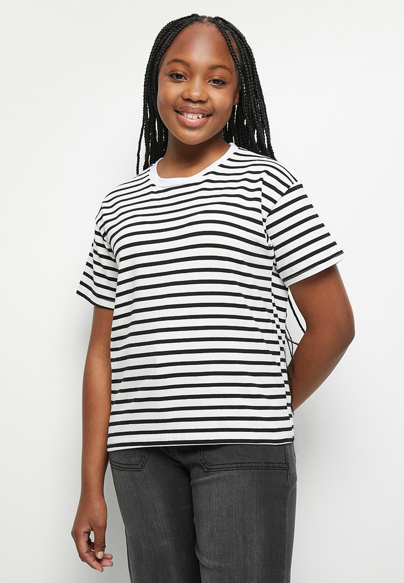 Natilene Girls White Black Star Print Tie-Up Neck Ruffles Top main image 1