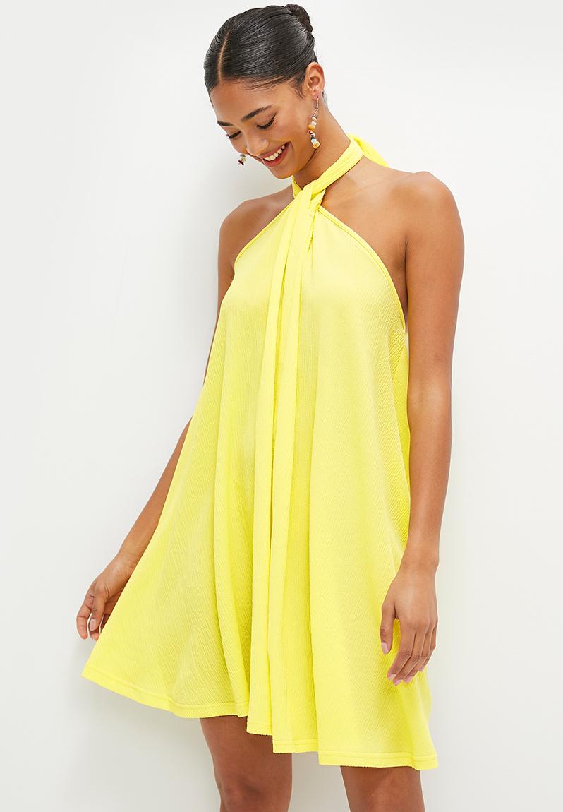 Tulips Tiered Halterneck Mini Dress Lemon