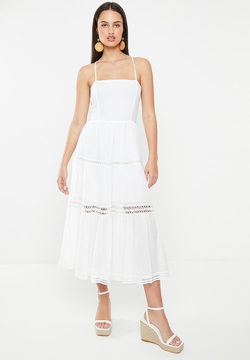 Sleeveless lace up long safa dress - pure white GUESS Casual ...