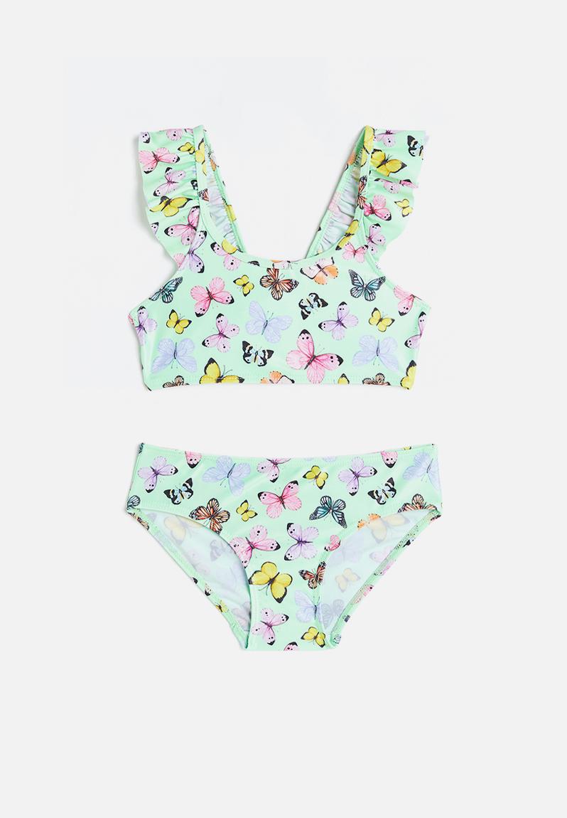 Flounce-trimmed bikini - mint green/butterflies - 1044746009 H&M ...