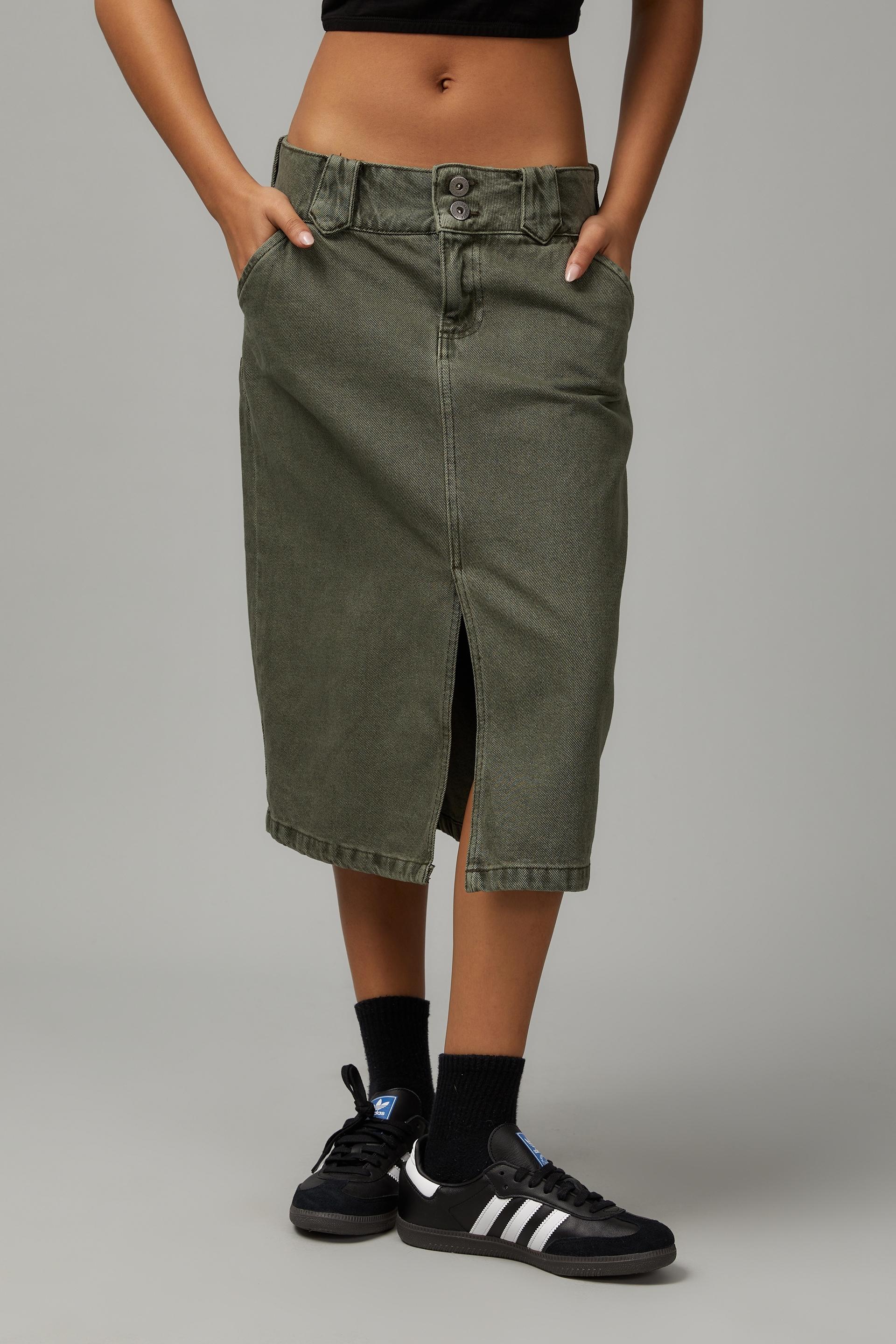 Long Denim Khaki Skirt main image 1