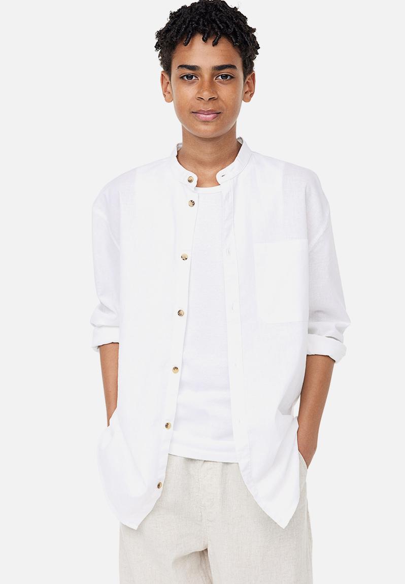 Linen-blend grandad shirt - white - 1125709001 H&M Tops | Superbalist.com