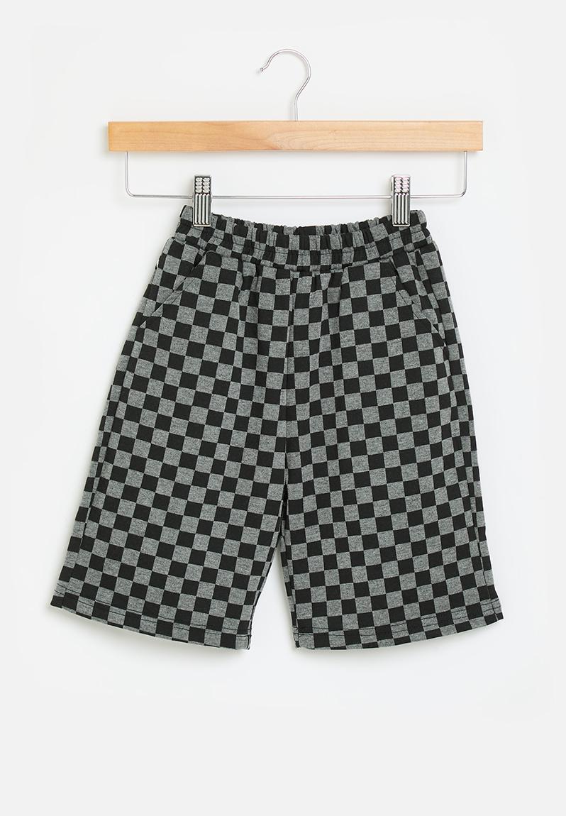 Boys check shorts - grey & black