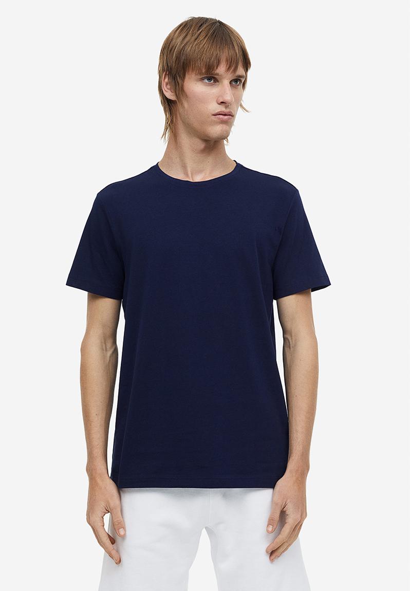 Slim fit round-necked t-shirt - navy blue - 0570002155 H&M T-Shirts ...