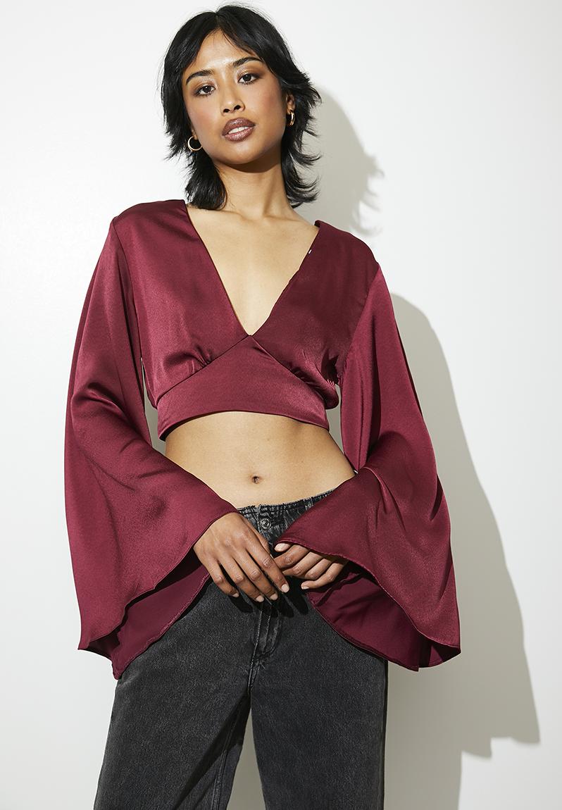 Laceup v-neck shell - maroon