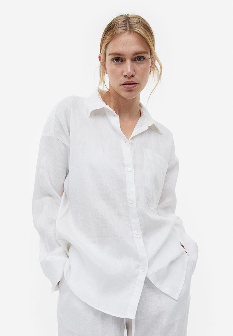Oversized linen-blend shirt - white H&M Shirts | Superbalist.com