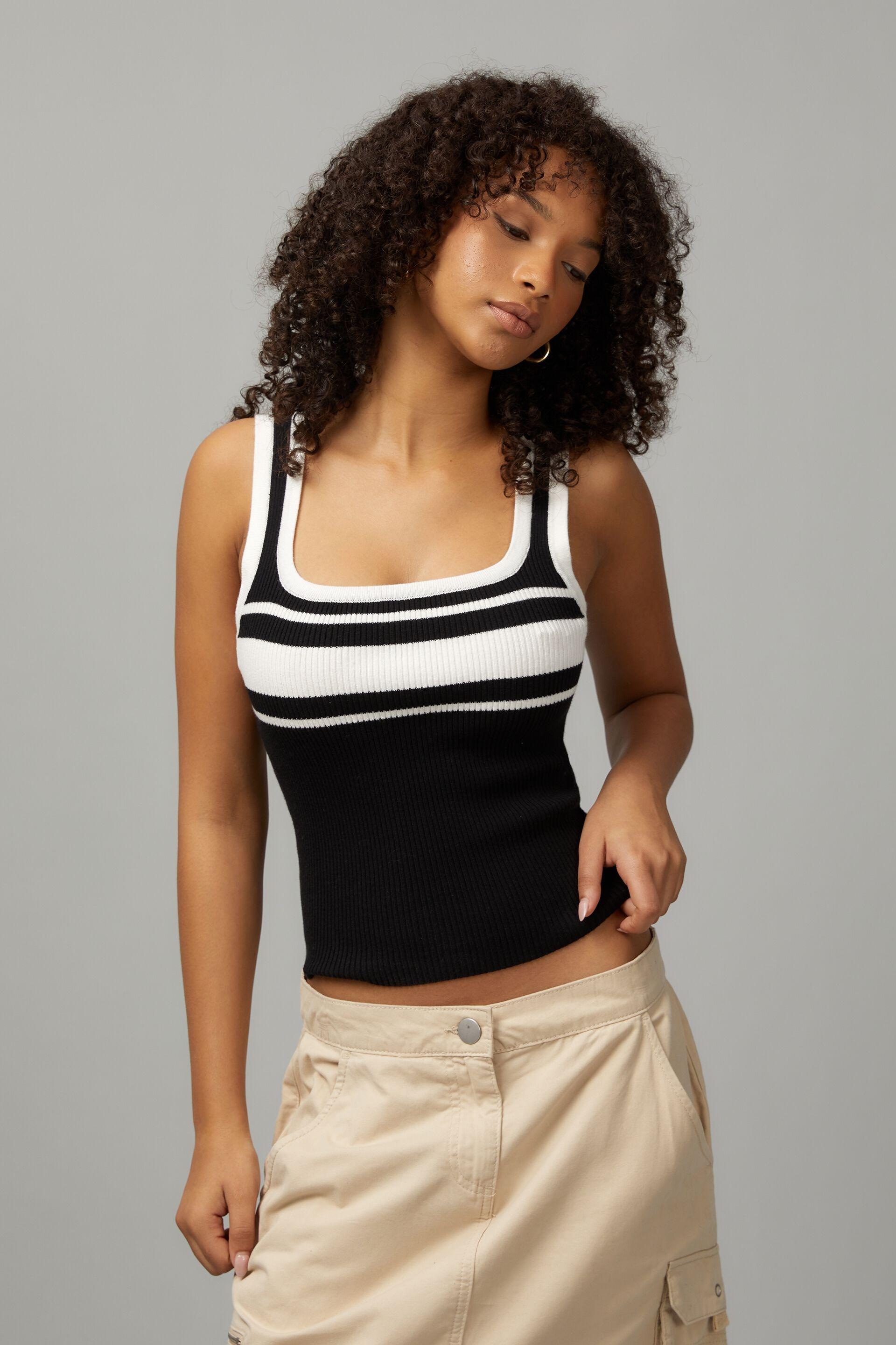 Curved Stripe Knit Tank