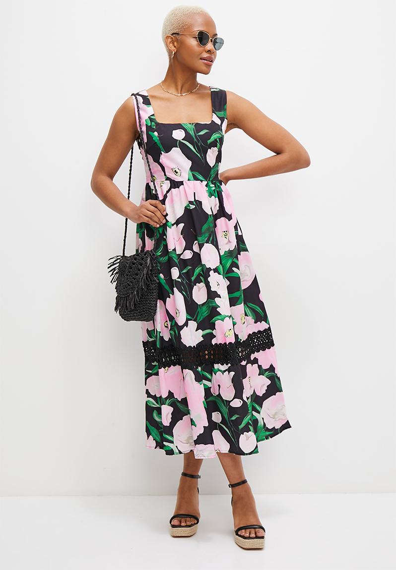Melissa Printed Flare Strap Midi Dress