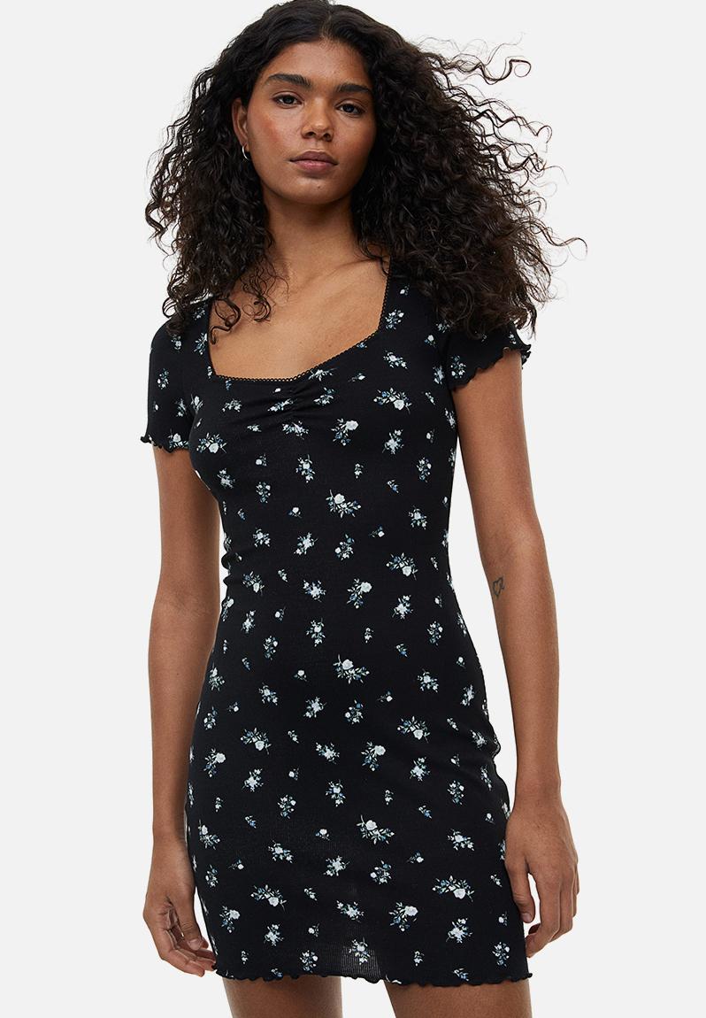 Lace-trimmed bodycon dress - black floral H&M Casual | Superbalist.com