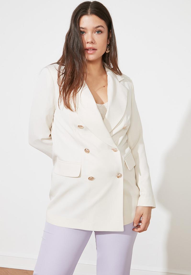 Modern Double Breasted Beige Checkered Blazer main image 1