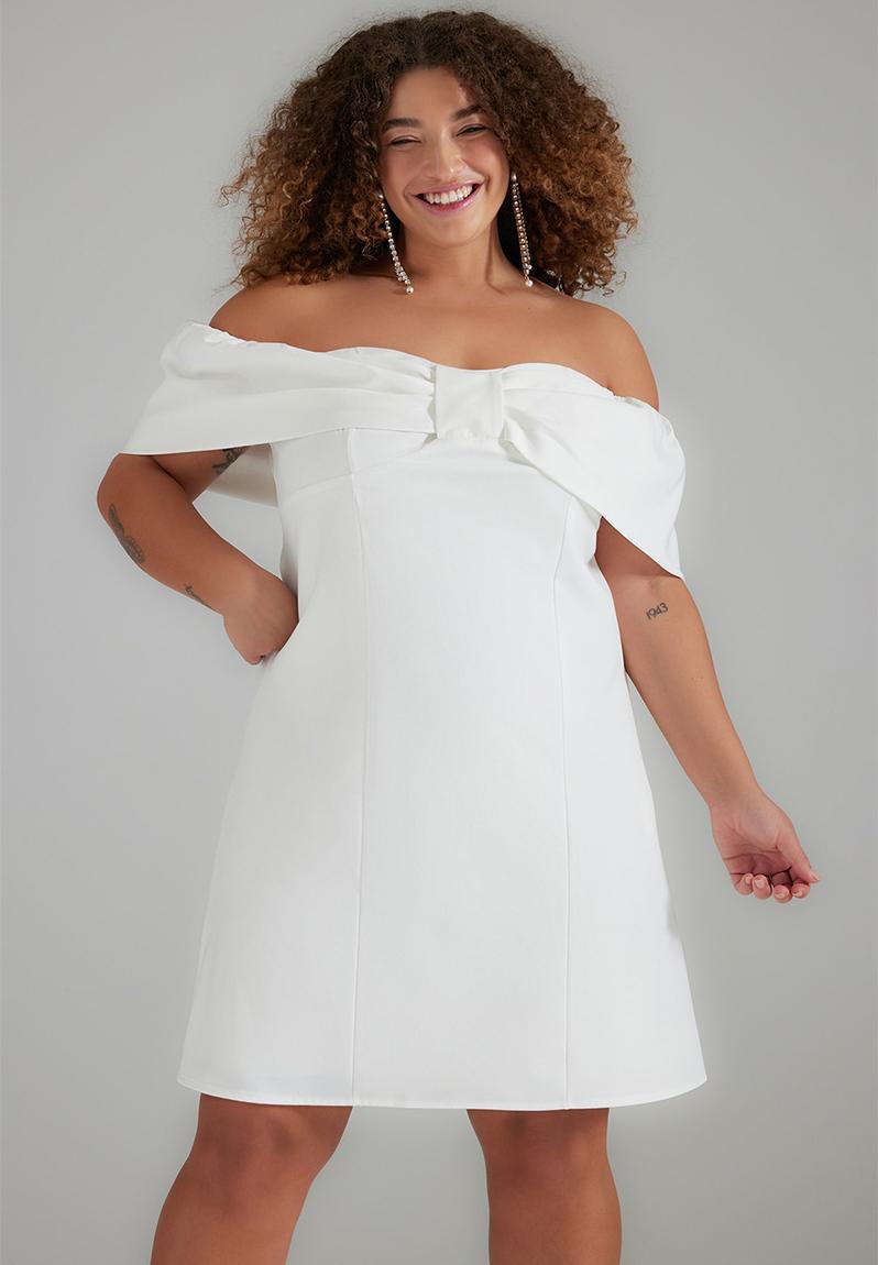 Lilith Off Shoulder Bow Mini Dress White main image 0