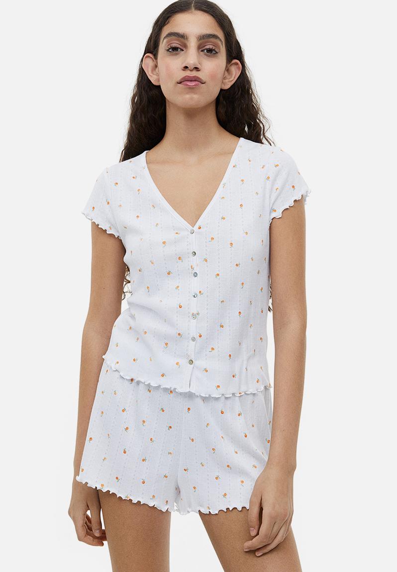 Pointelle pyjamas - white/oranges - 1070459003 H&M Sleepwear ...