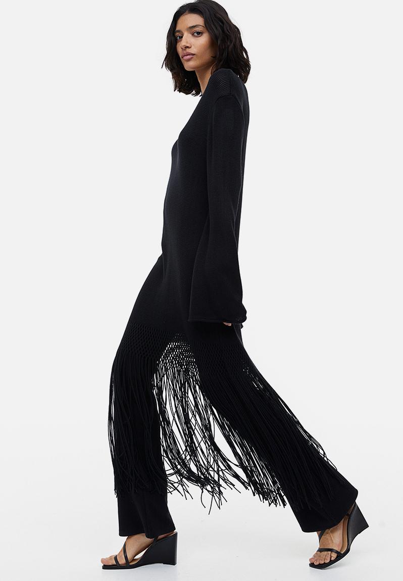 Fringetrimmed dress black. H&M Casual