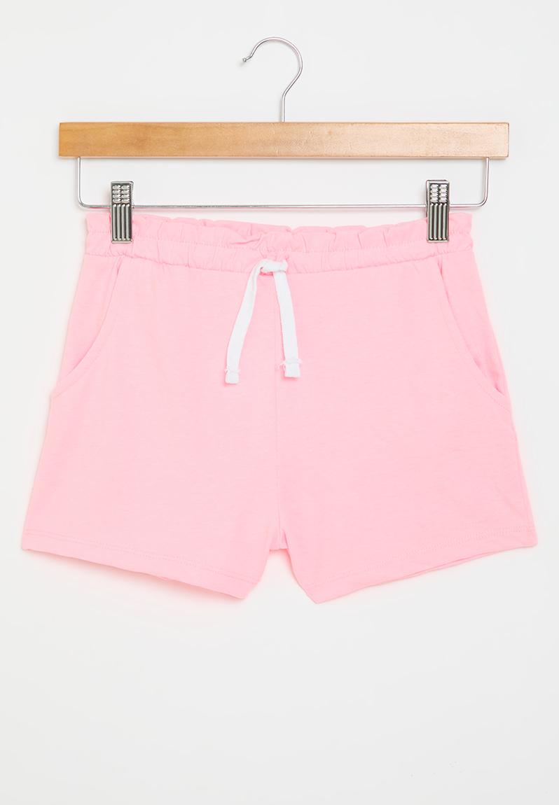 Girls pink basic jersey short - neon pale pink MINOTI Shorts ...