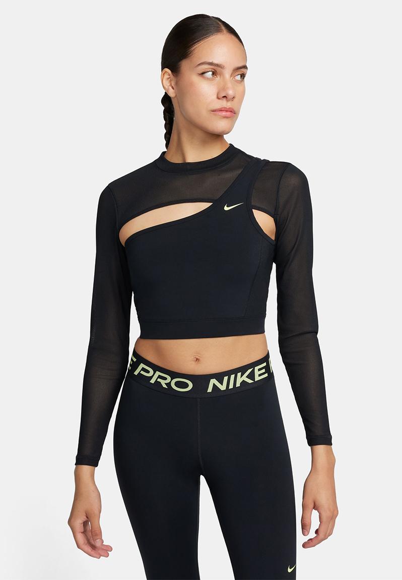 W np long sleeve top cropped nvty - black/Black/Lt Lemon Twist Nike ...