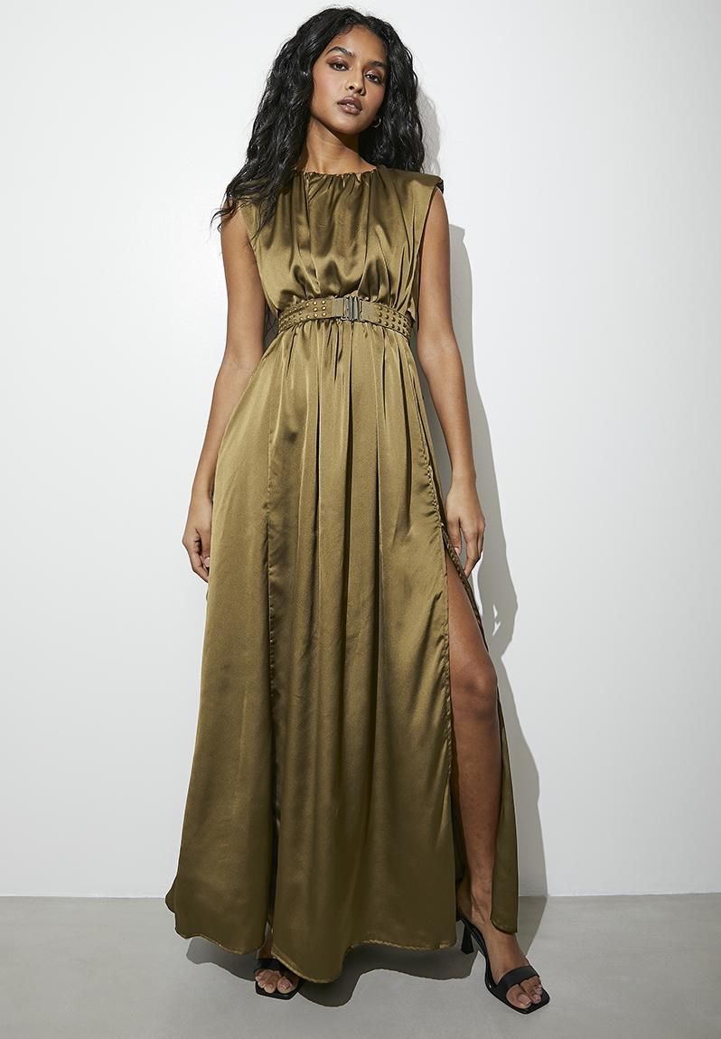 Extended sleeve waist trim detail maxi dress - bronze VELVET Occasion ...